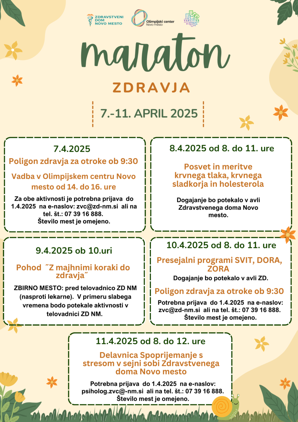 plakat z informacijami za Maraton zdravja
